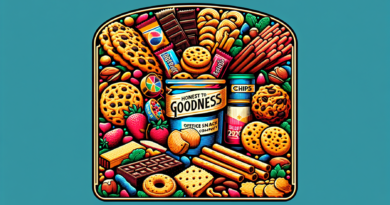 logo for an office snack company called Honest To Goodness selling cookies, candy bars, chips, nuts, beef sticks, etc