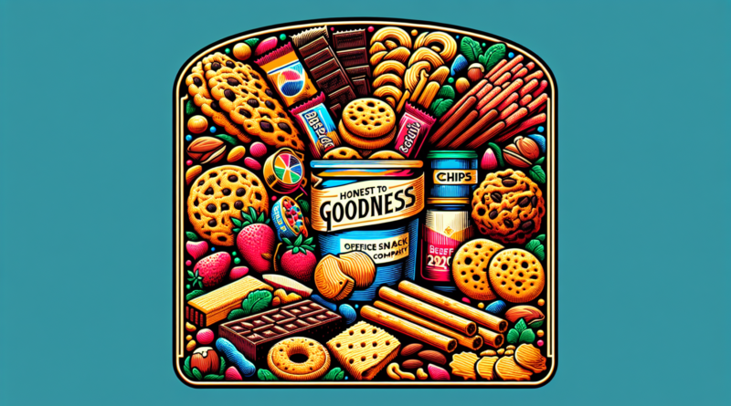 logo for an office snack company called Honest To Goodness selling cookies, candy bars, chips, nuts, beef sticks, etc